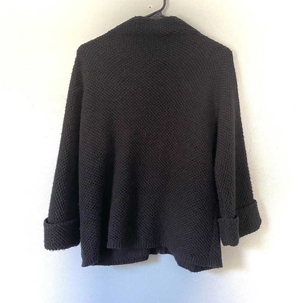 Chico Sweater Size O Small Black Waffle Knit Cardigan 3/4 Cuff Sleeves Full Zip - Picture 2 of 8